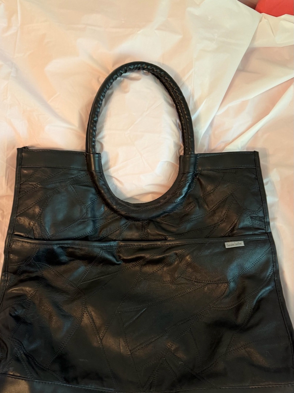 Black Women's patchwork leather large Tote Round Handles